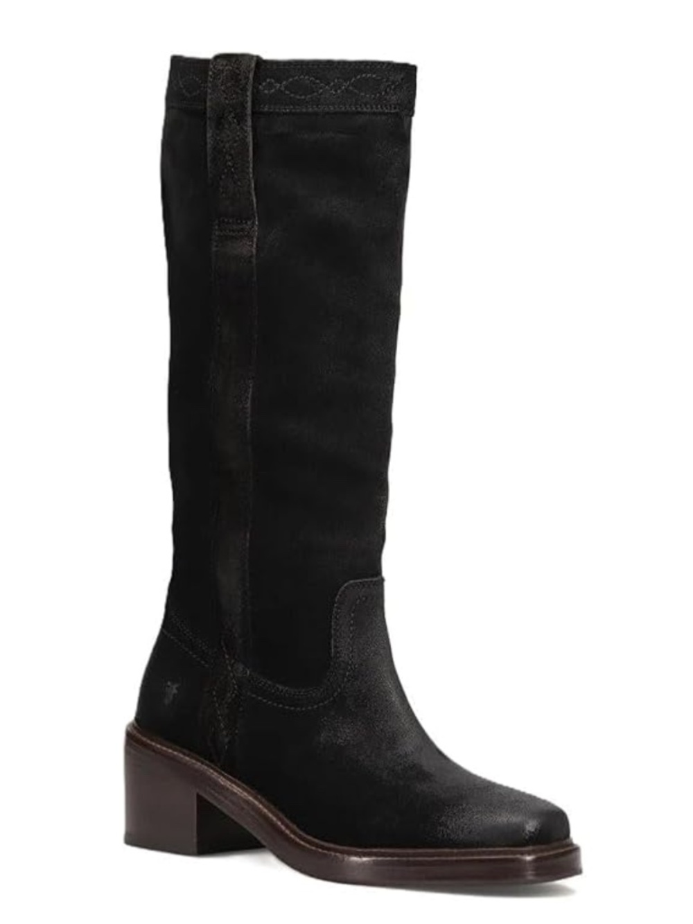 Frye Kate Pull-On Leather Riding Boots in Black WP Velour Sz. 9.5 NEW